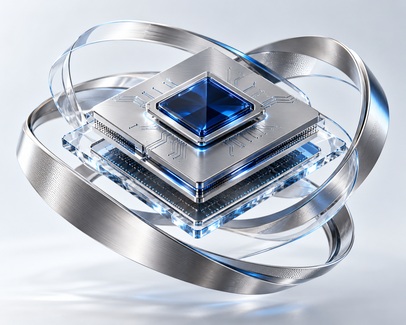 Abstract computing core with precision metal and glass layers
